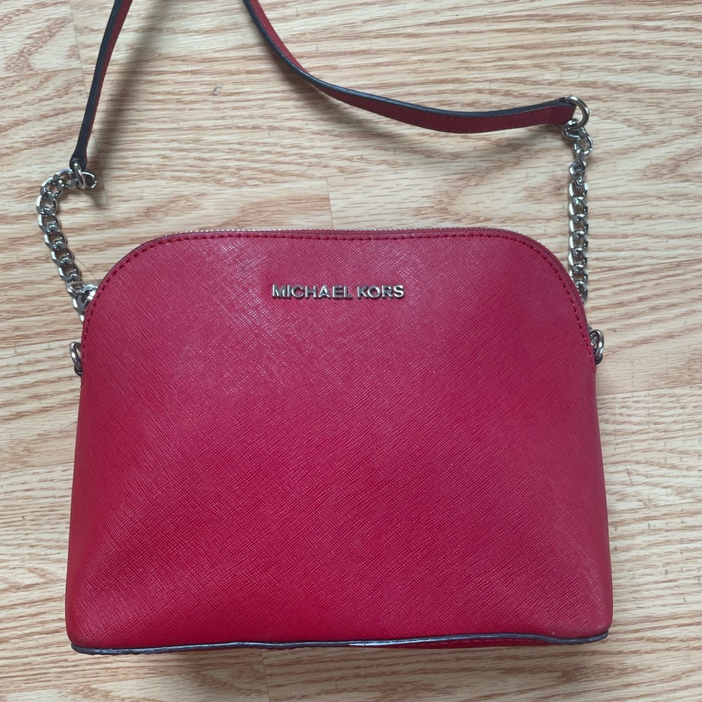 MICHAEL Michael Kors Red Saffiano Leather Medium Cindy Dome Crossbody Bag